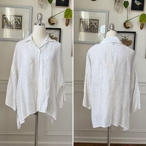 Talbots White 100% Linen Top Single Button 6 Petite